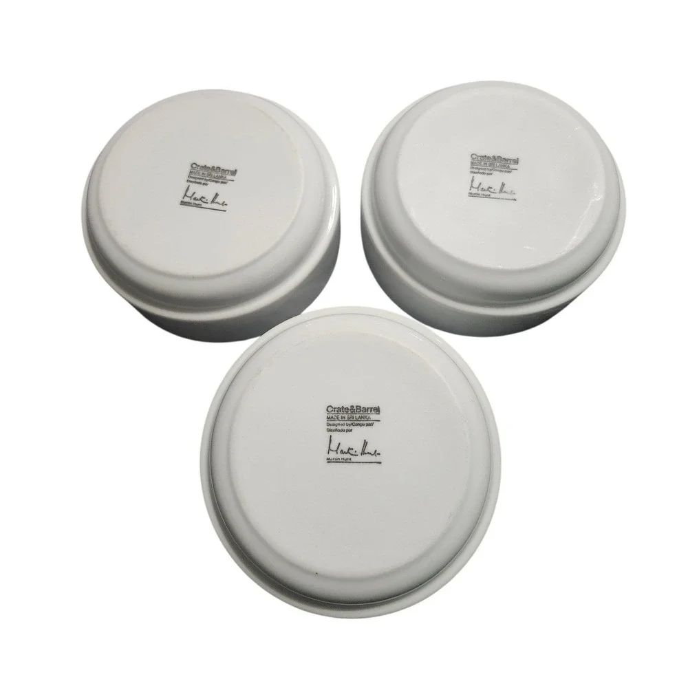 Crate & Barrel‎ Martin Hunt White Stacking Bowls Set of 3 Made Sri Lanka